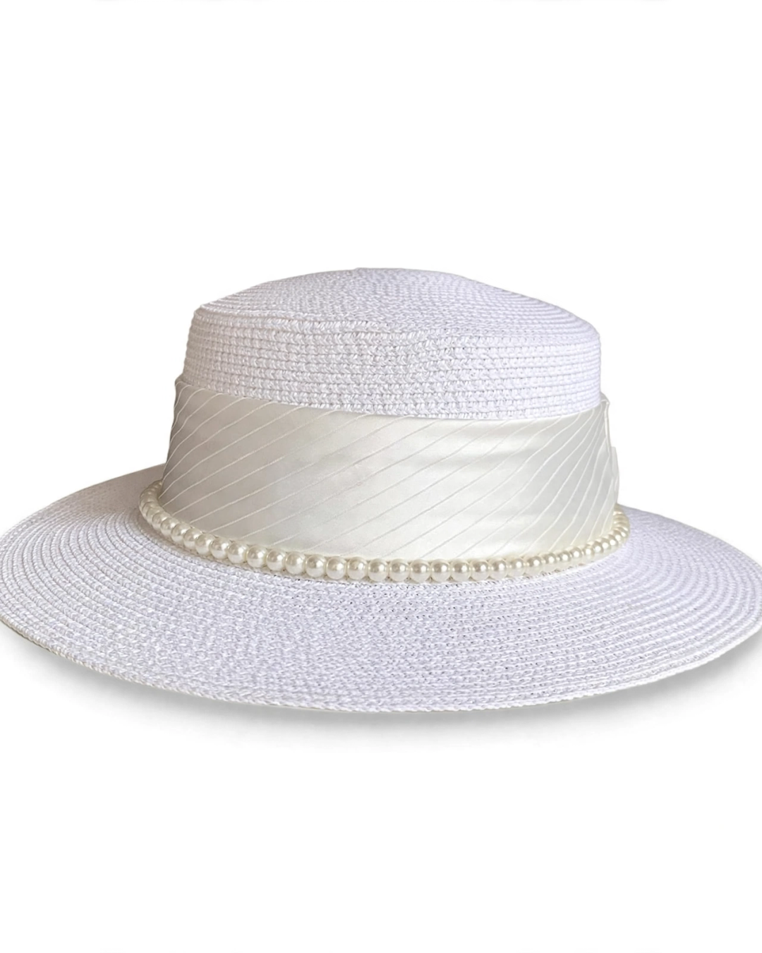 Elegant Pearl-Embellished Straw Sun Hat
