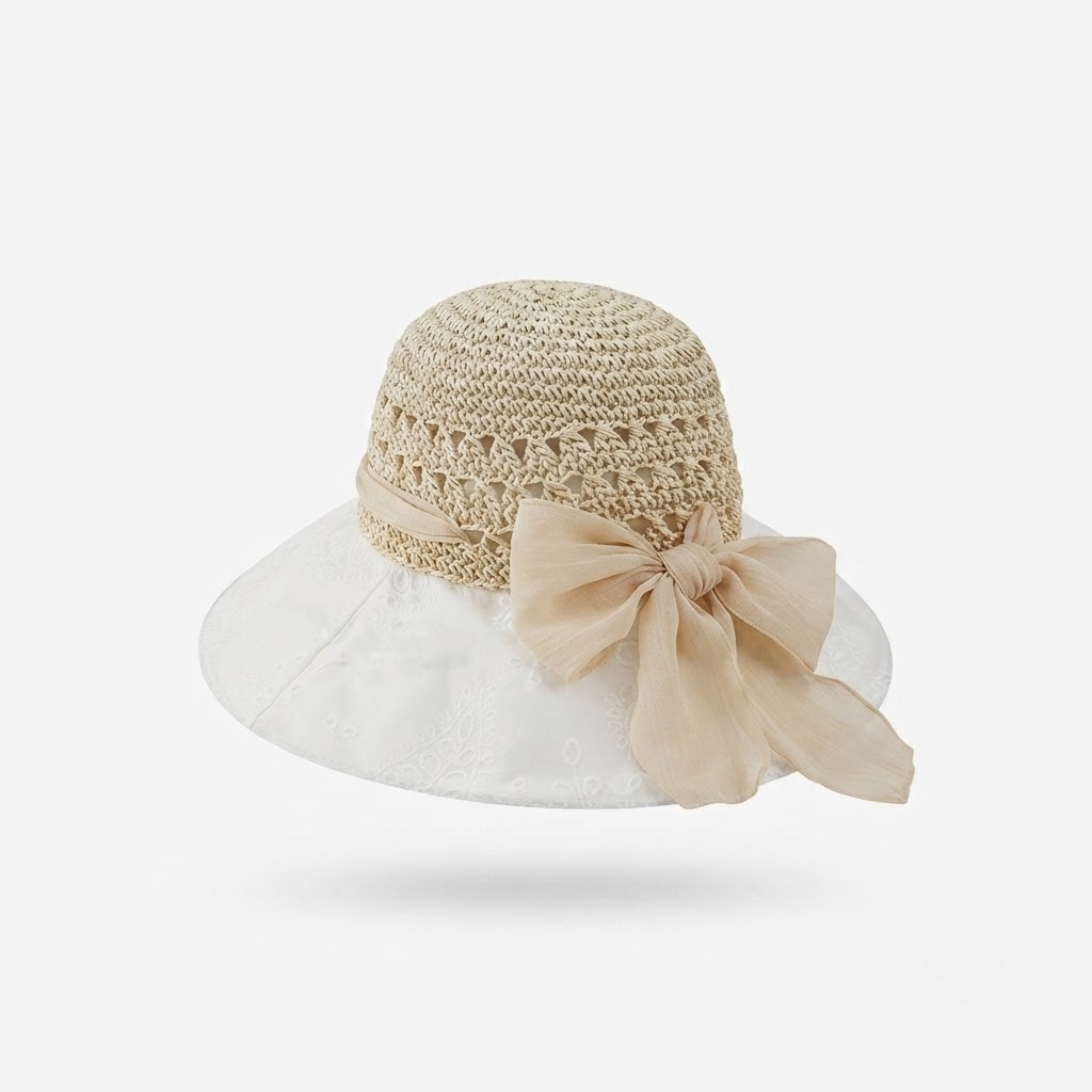 French-Style Wide Brim Straw Sun Hat with Bow