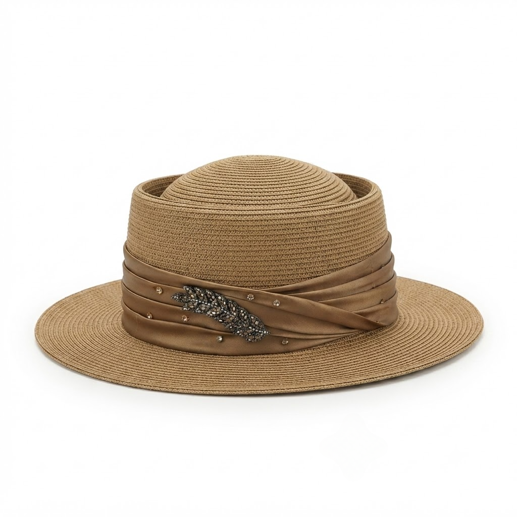 Women's Retro Straw Sun Hat with Ribbon Detail