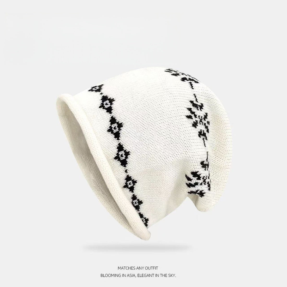 Floral Knit Slouch Beanie for Women