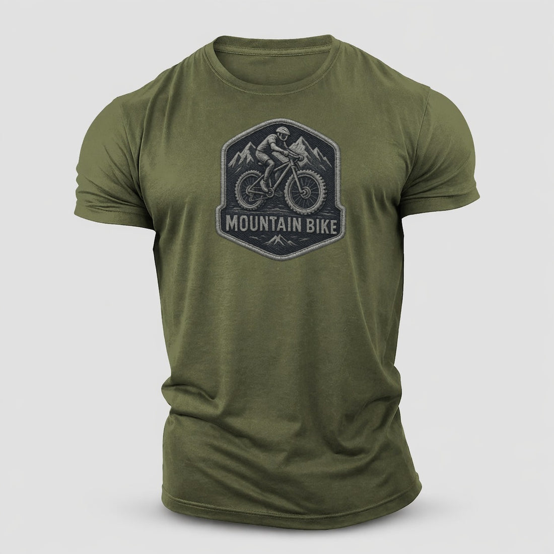 Mountain Bike With Rugged Tires Cyclist Badge Cotton T-Shirt