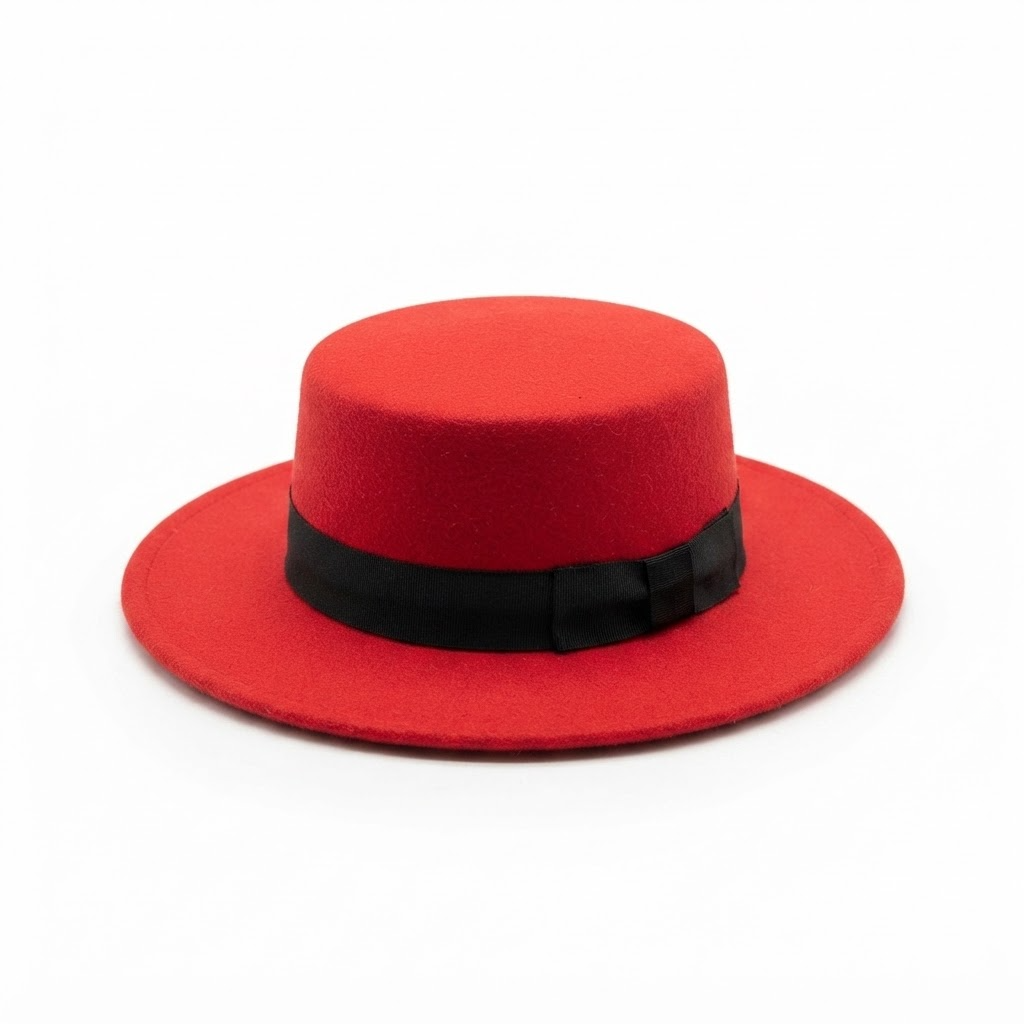 Retro British Wool Flat Top Hat with Ribbon