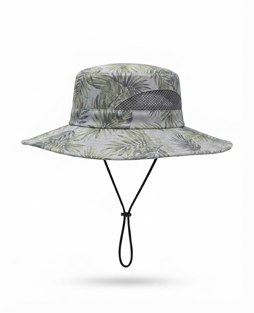 Jungle Print Bucket Hat with Breathable Mesh & Wide Brim