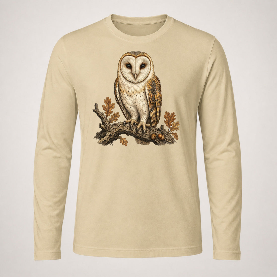Heart Faced Barn Owl Perched Close Long Sleeve T-Shirt