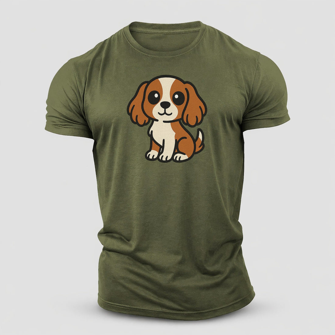 Cavalier King Charles Spaniel Blenheim Colored Sitting Pose Portrait Design Cotton T-Shirt