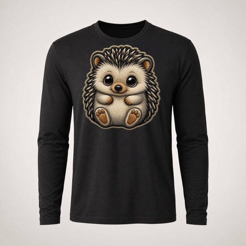 Baby Hedgehog Plush Embroidered Keepsake Patch Long Sleeve T-Shirt