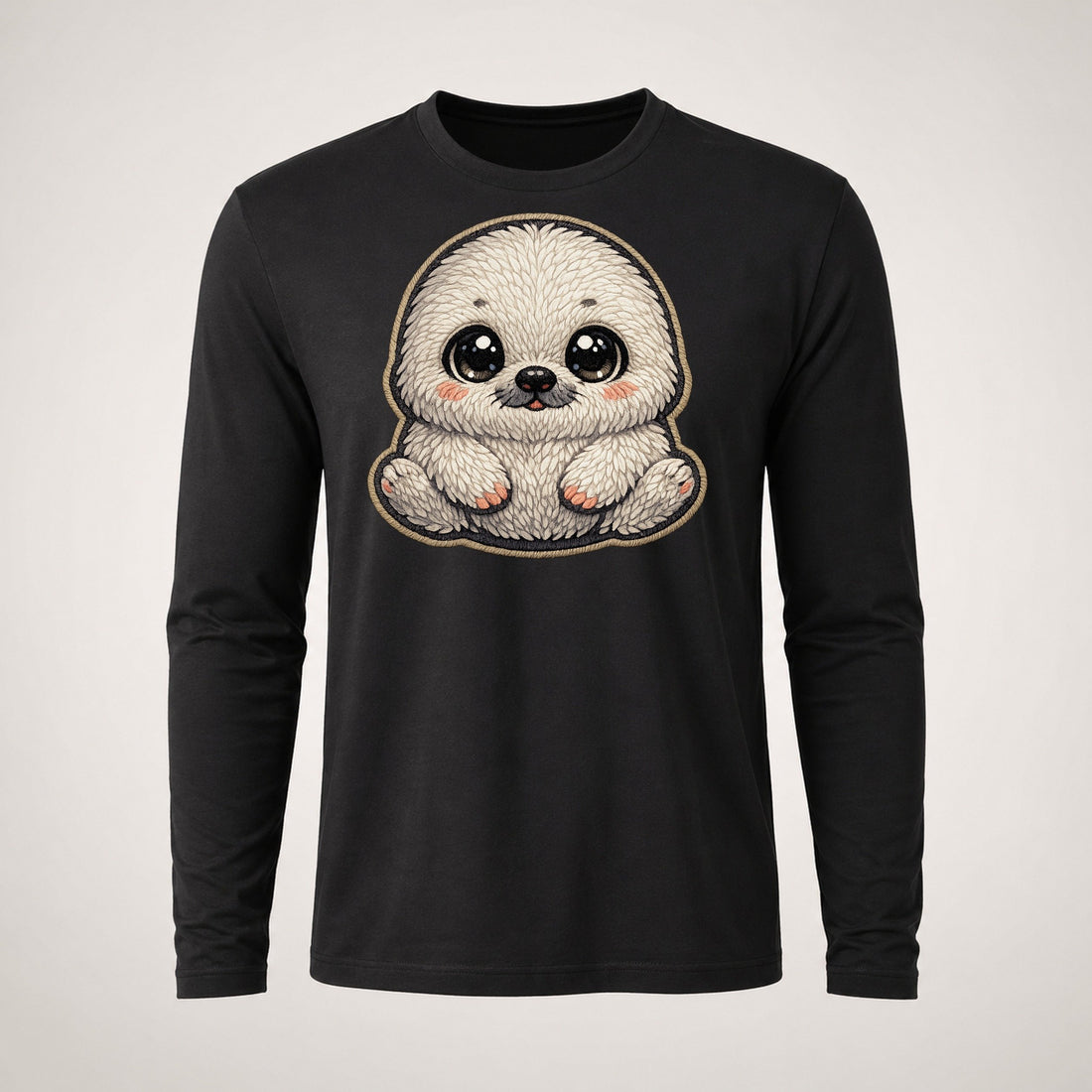 Baby Harp Seal Pup Plush Embroidered Long Sleeve T-Shirt