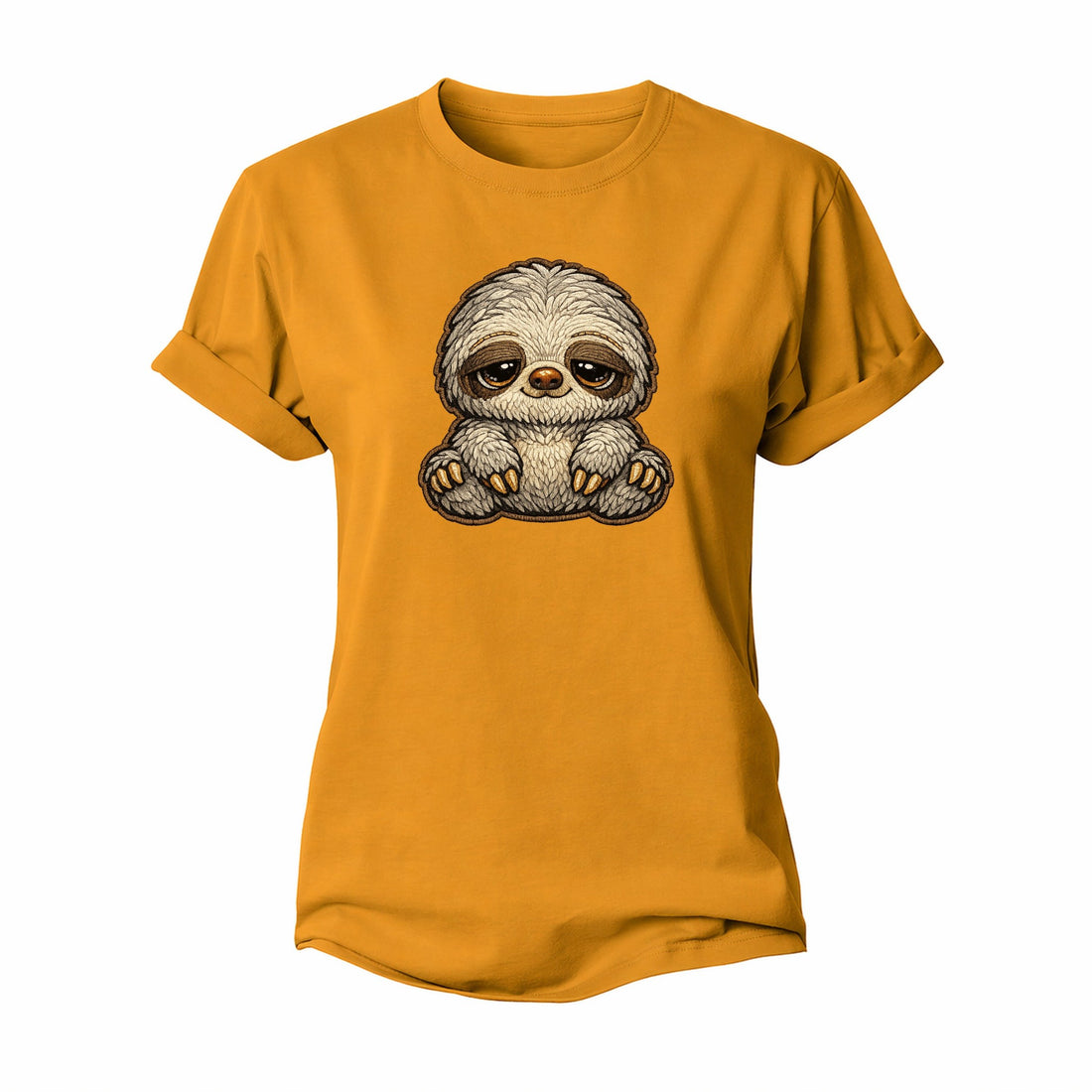 Baby Three Toed Sloth Plush Embroidered Women's Cotton T-Shirt