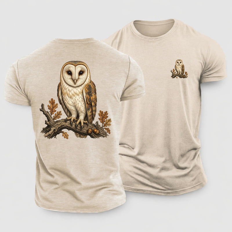 Heart Faced Barn Owl Perched Close Cotton T-Shirt