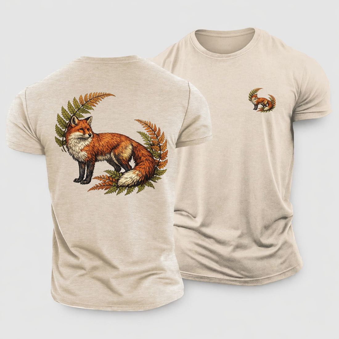 Fox Profile Threaded Through Autumn Ferns Cotton T-Shirt