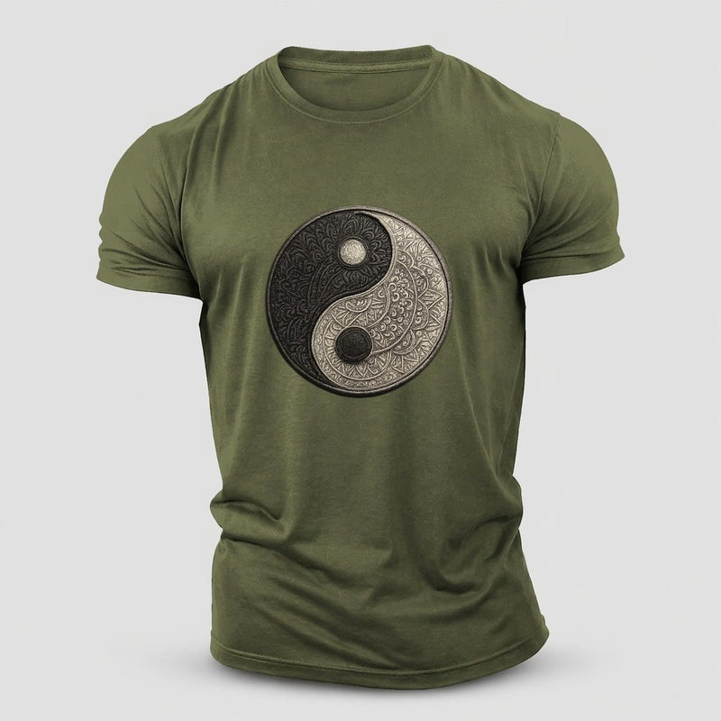 Mandala Yin Yang Pattern Cotton T-Shirt
