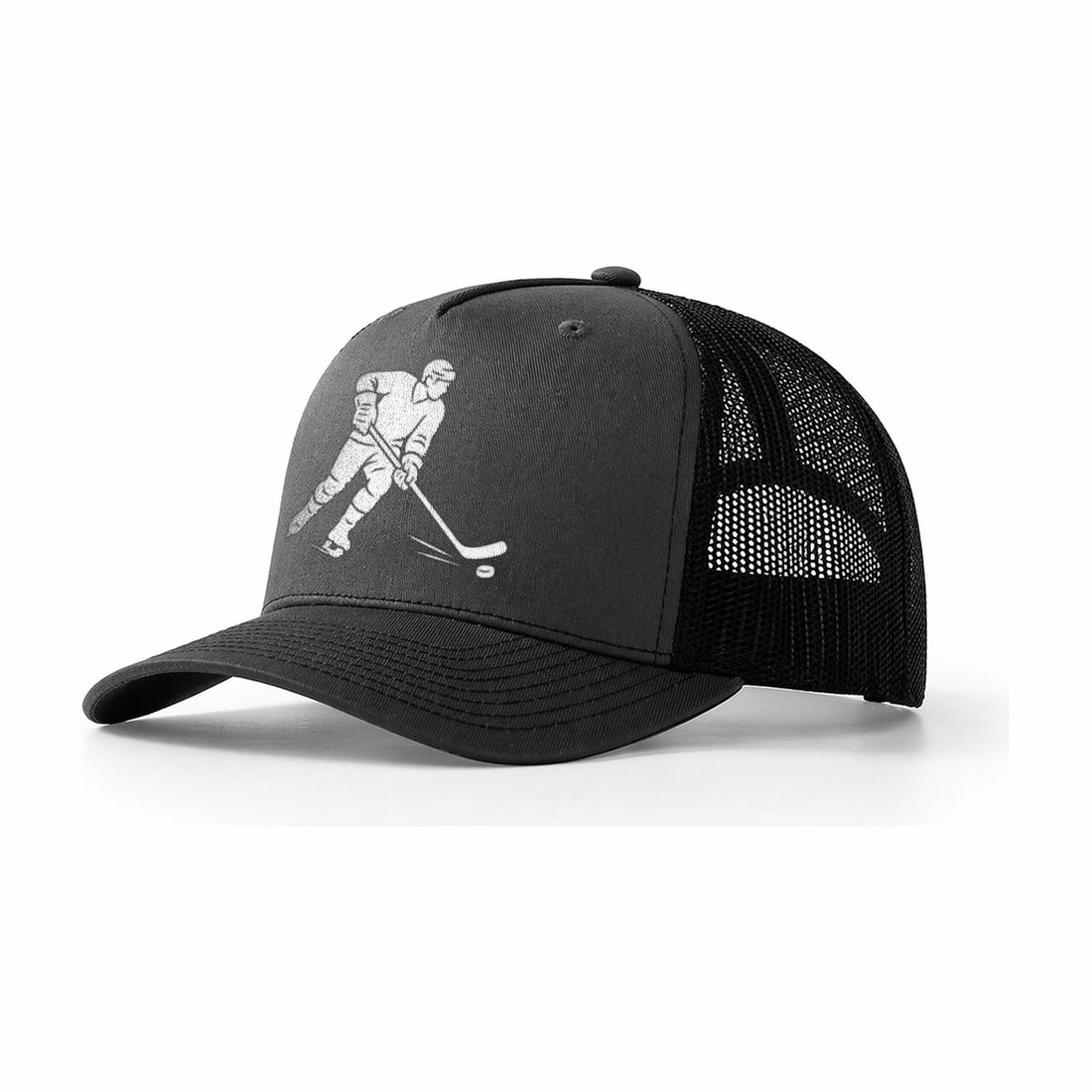 Ice Hockey Player Shooting Puck Trucker Hat