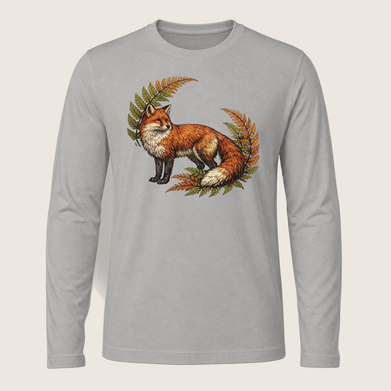 Fox Profile Threaded Through Autumn Ferns Long Sleeve T-Shirt