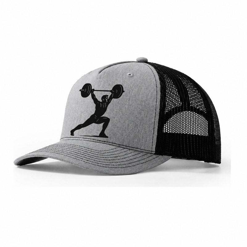 Weightlifter Doing Overhead Snatch Trucker Hat