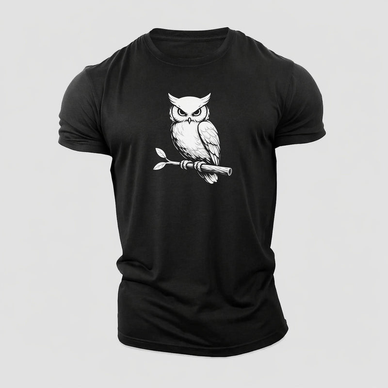 Owl Perched On Branch At Night Cotton T-Shirt