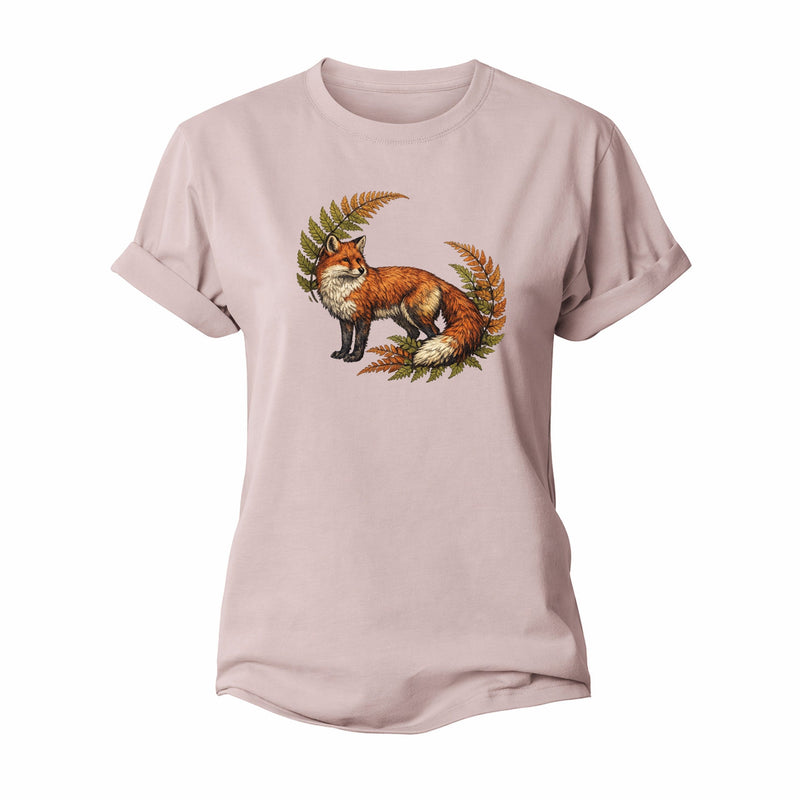 Fox Profile Threaded Through Autumn Ferns Women's Cotton T-Shirt
