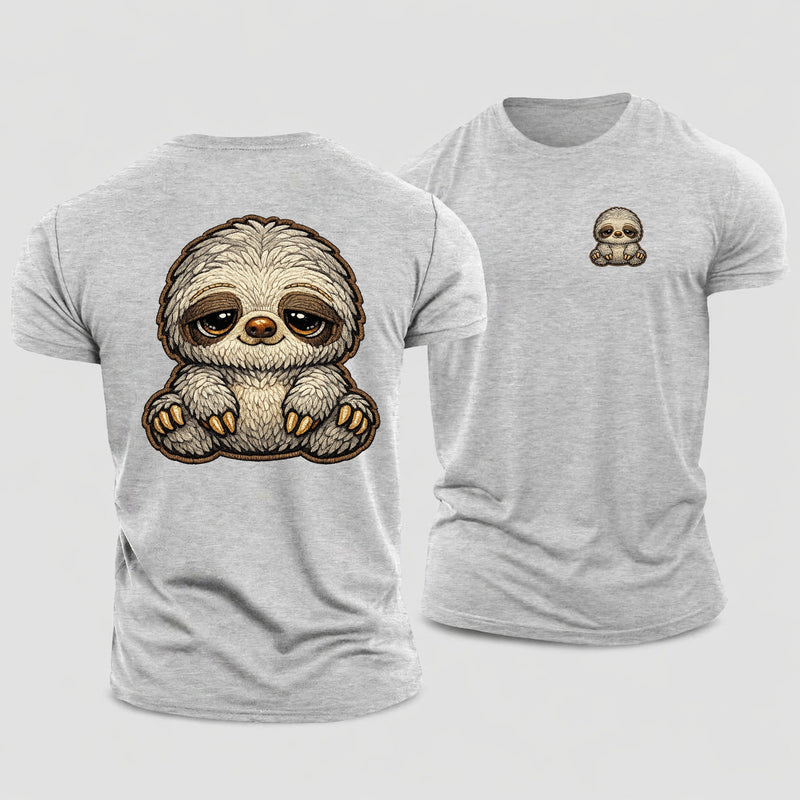 Baby Three Toed Sloth Plush Embroidered Cotton T-Shirt