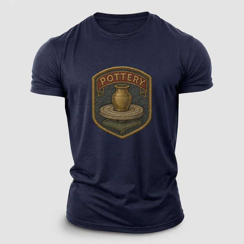 Pottery Wheel With Clay Vessel Ceramicist Symbol Cotton T-Shirt
