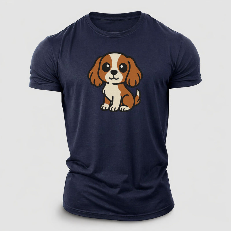 Cavalier King Charles Spaniel Blenheim Colored Sitting Pose Portrait Design Cotton T-Shirt