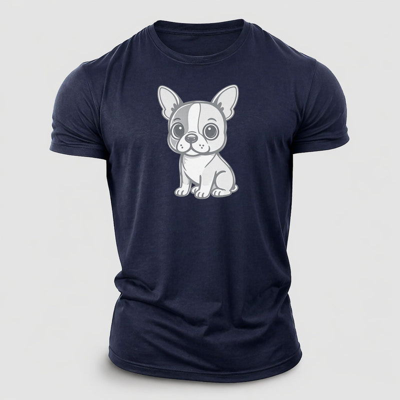 Boston Terrier Black And White Sitting Pose With Tuxedo Markings Portrait Design Cotton T-Shirt