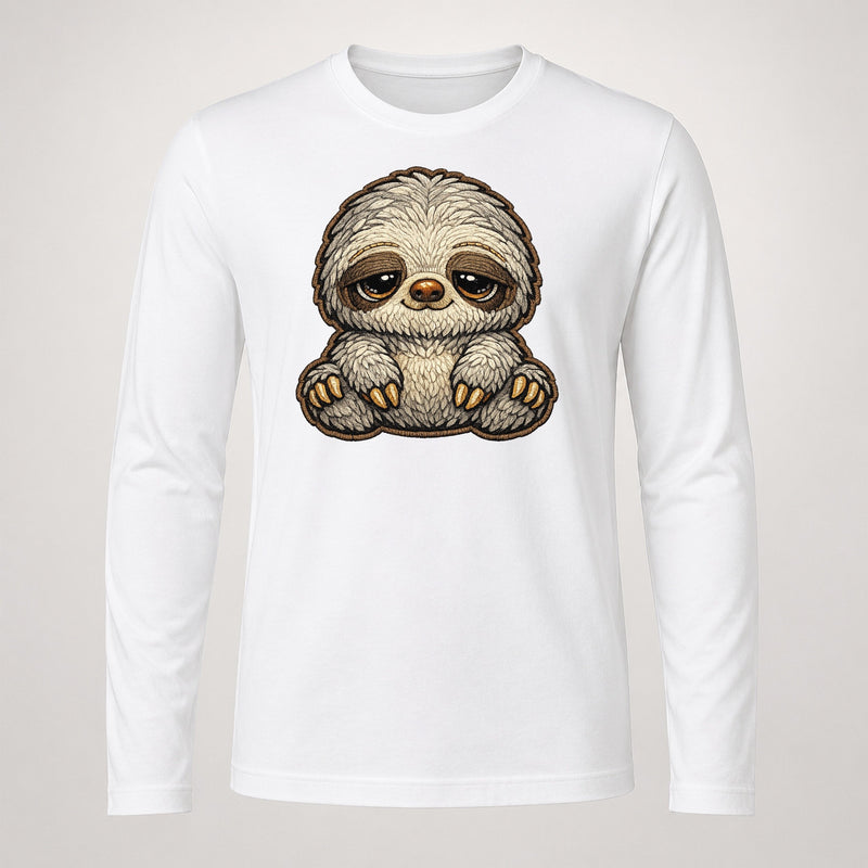 Baby Three Toed Sloth Plush Embroidered Long Sleeve T-Shirt