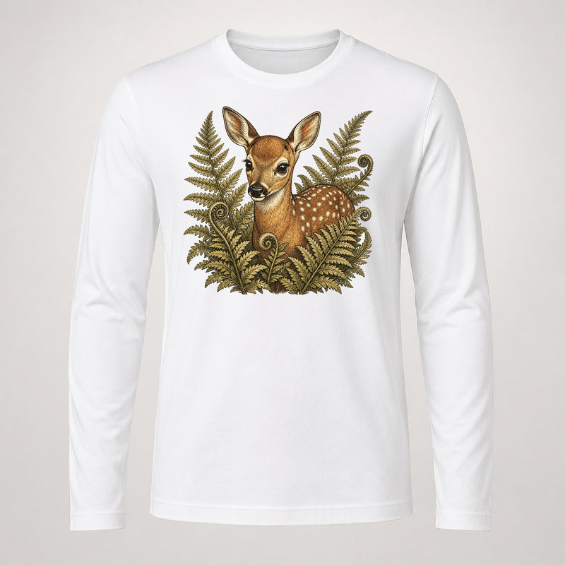 Fawn Peering Through Ferns Spots Cream Long Sleeve T-Shirt