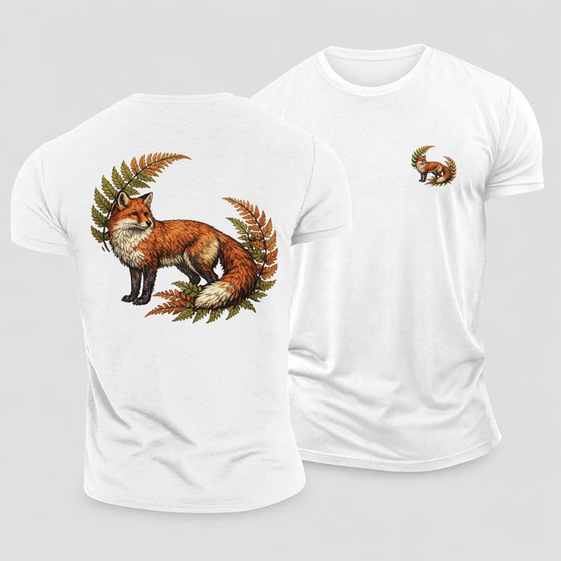Fox Profile Threaded Through Autumn Ferns Cotton T-Shirt