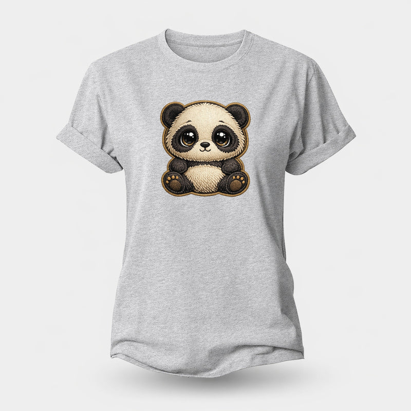 Baby Giant Panda Cub Plush Embroidered Women's Cotton T-Shirt