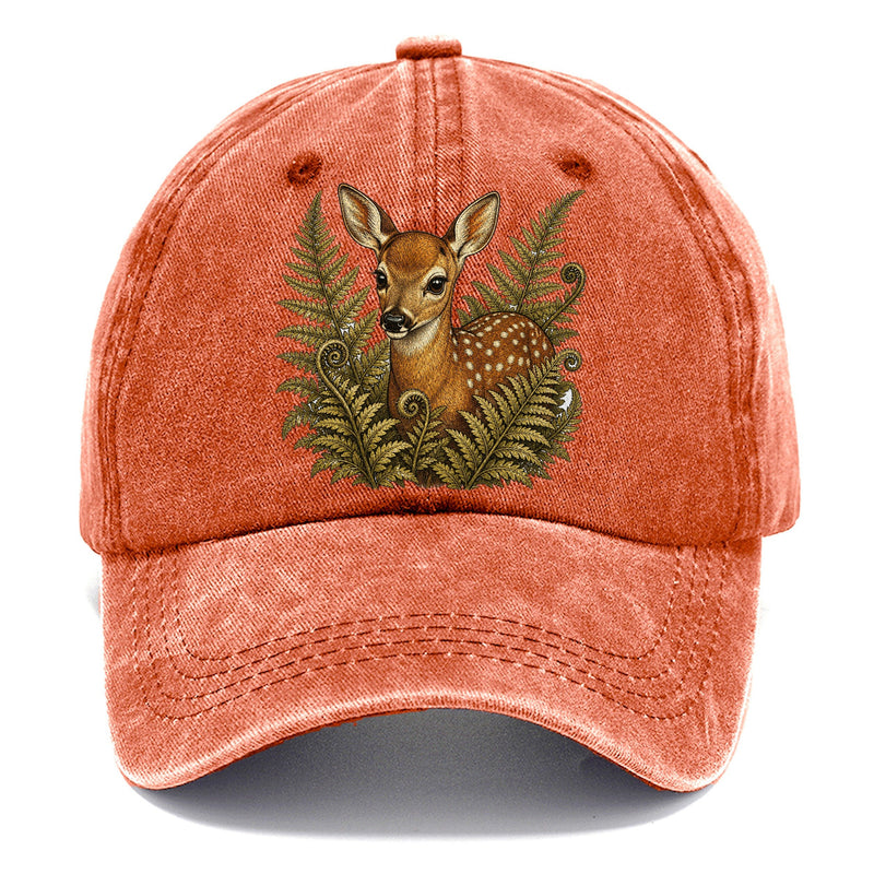 Fawn Peering Through Ferns Spots Cream Classic Cap