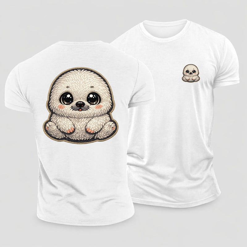 Baby Harp Seal Pup Plush Embroidered Cotton T-Shirt