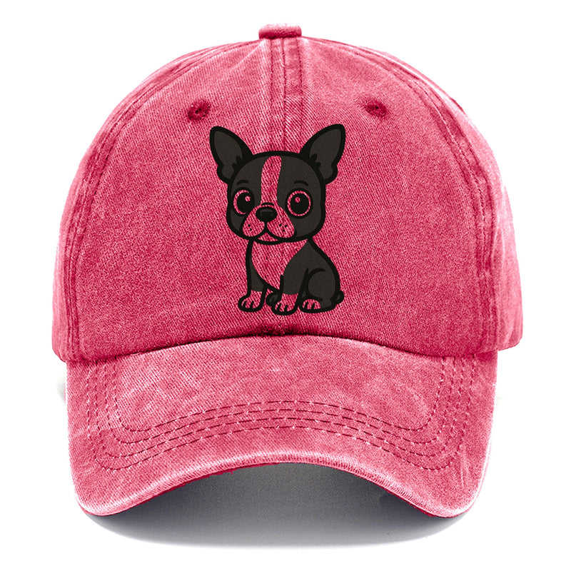 Boston Terrier Black And White Sitting Pose With Tuxedo Markings Portrait Design Classic Cap