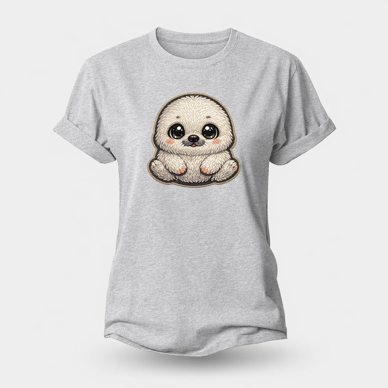 Baby Harp Seal Pup Plush Embroidered Women's Cotton T-Shirt