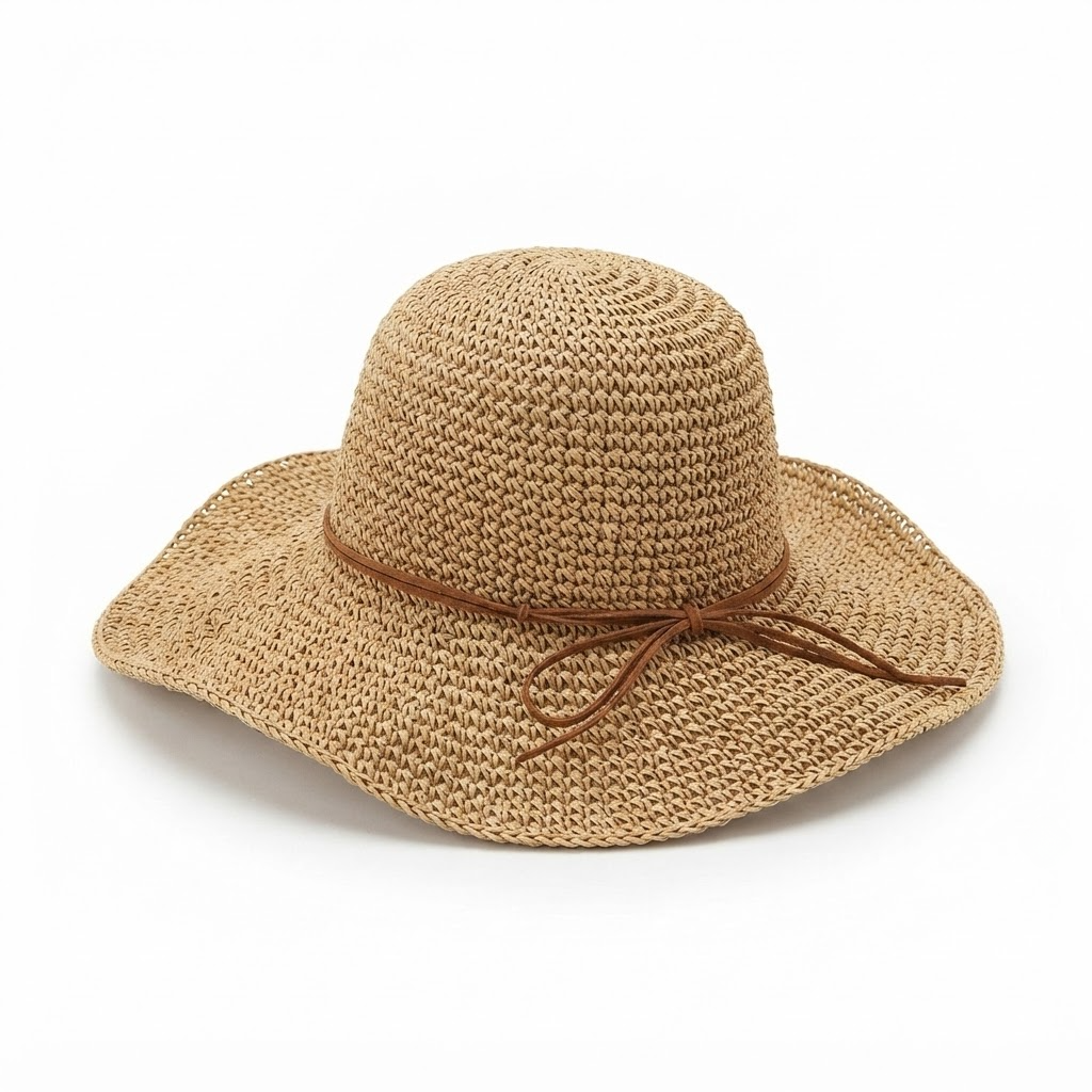 Foldable Straw Sun Hat with Bow - Breathable Beach Hat