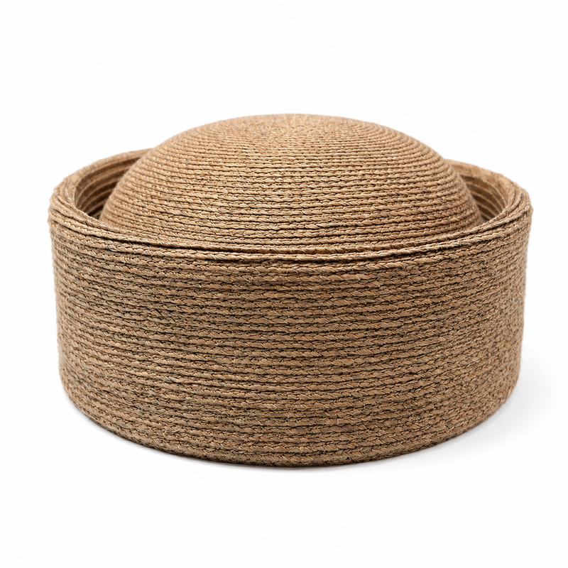 Raffia Straw Pillbox Hat - French Hepburn Vacation Style