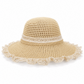 Beige lace trimmed straw hat