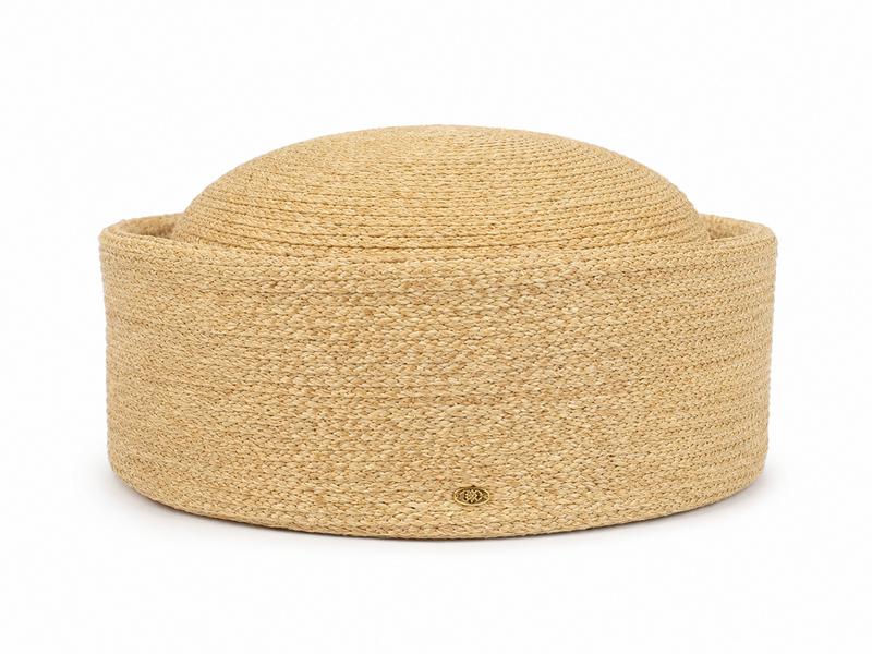 Vintage Raffia Pillbox Hat with Brim