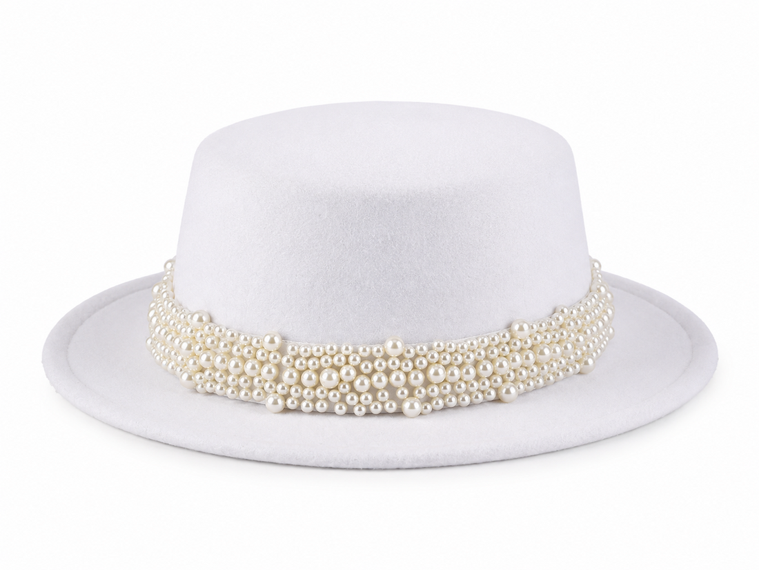 British Retro Wool Fedora Hat with Pearl Band