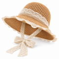 Lace trimmed straw hat   khaki