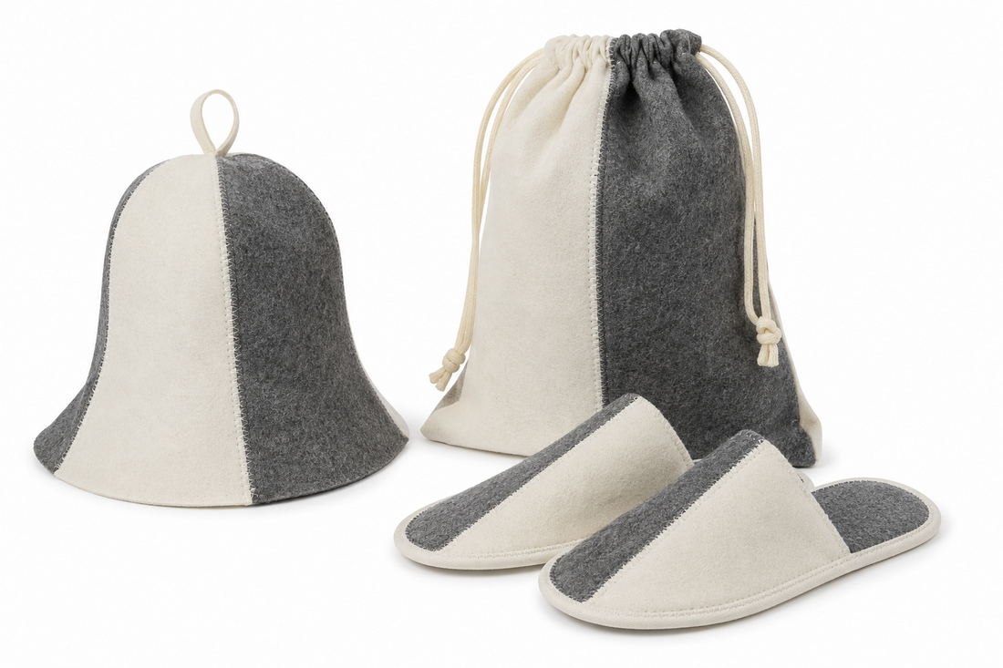 Felt Sauna Hat and Slipper Set with Storage Bag