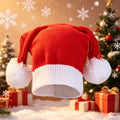 Double pom pom christmas hat   red and white