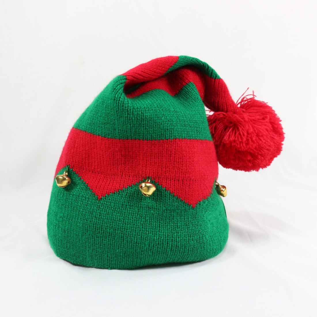 Festive Striped Knit Beanie with Bells and Pom-Pom