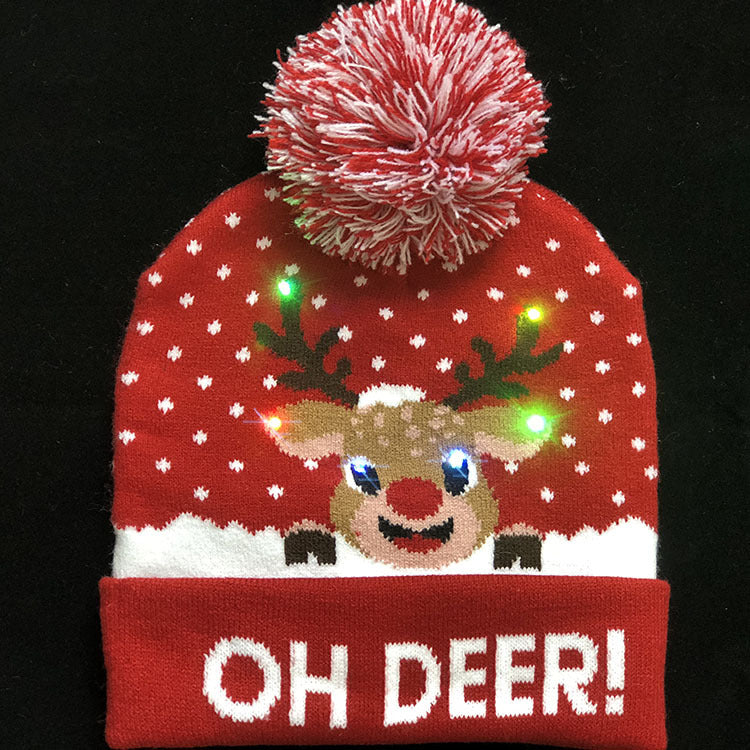 LED Christmas Knit Beanie with Reindeer Design