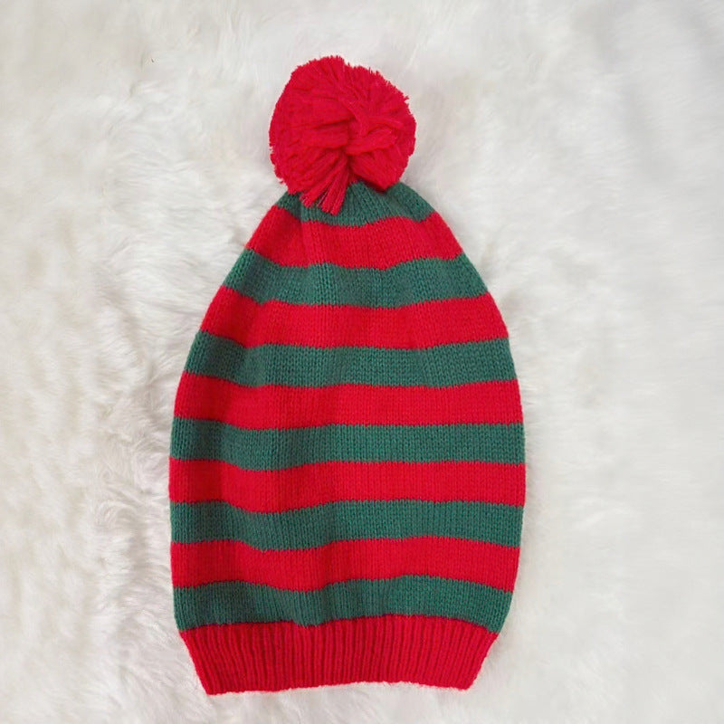 Striped Knit Christmas Beanie with Pom-Pom