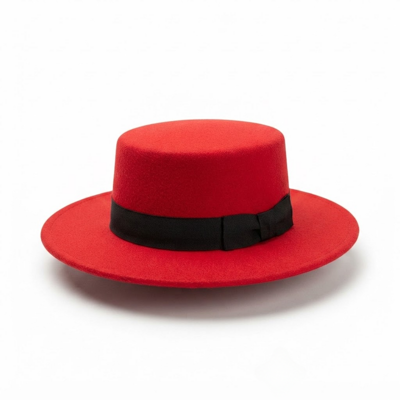 Retro British Wool Flat Top Hat with Ribbon