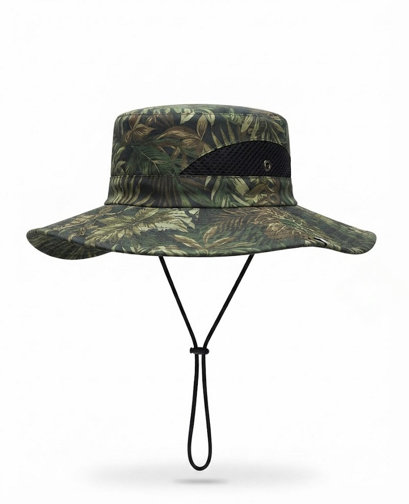 Jungle Print Bucket Hat with Breathable Mesh & Wide Brim