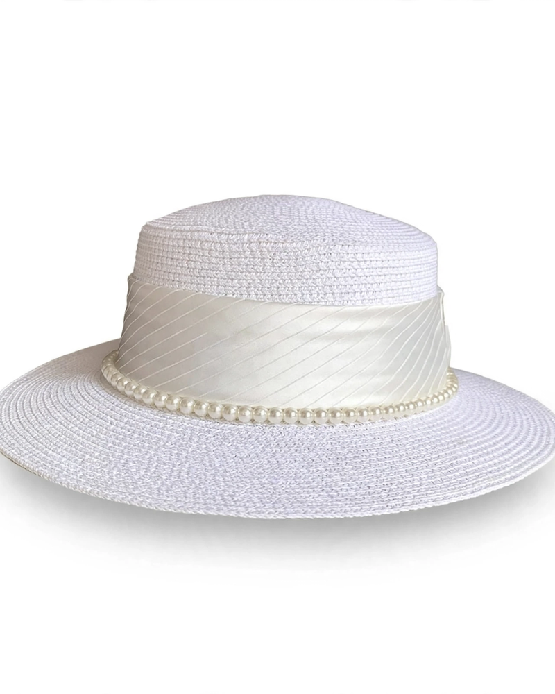 Elegant Pearl-Embellished Straw Sun Hat