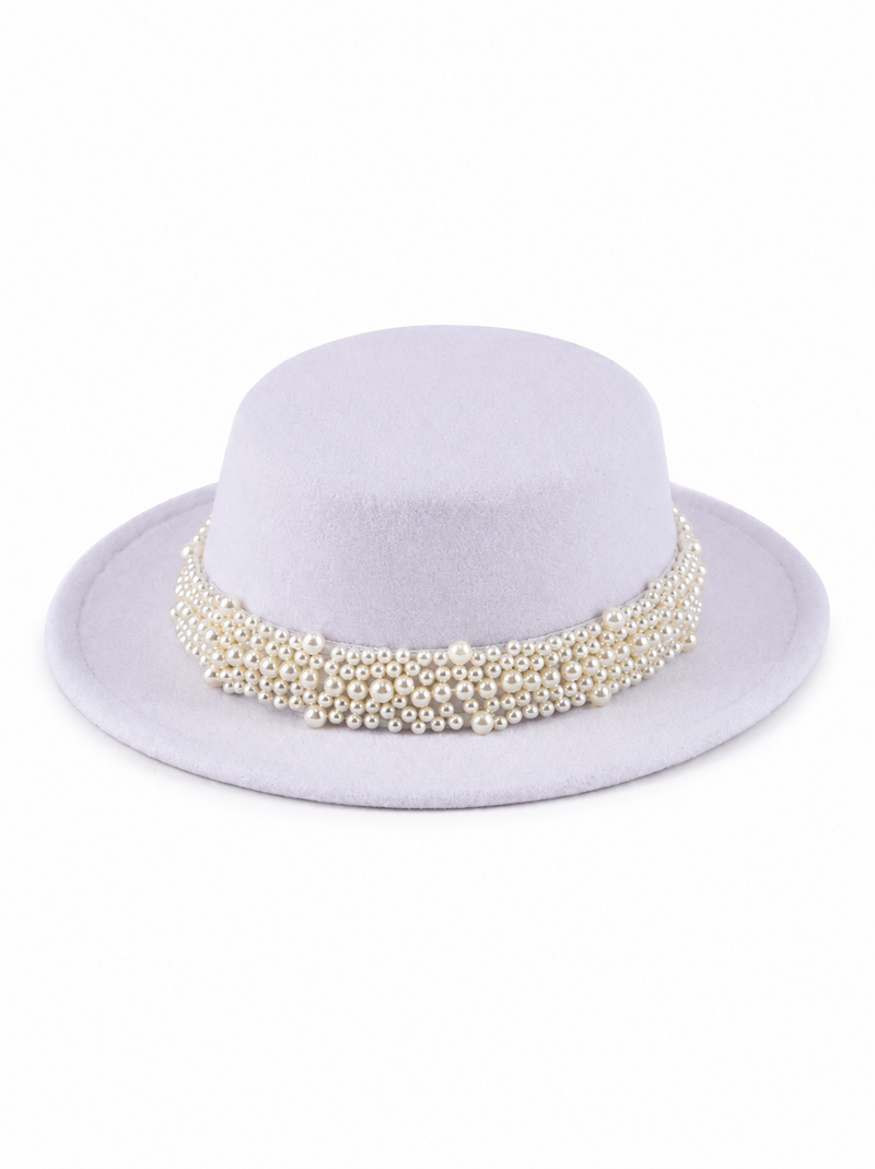 British Retro Wool Fedora Hat with Pearl Band