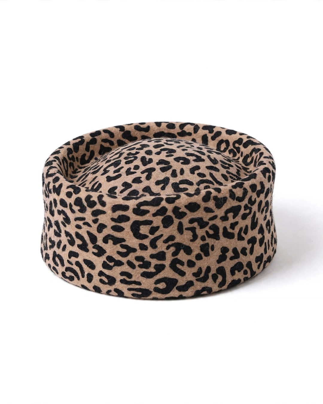 Leopard Print Wool Pillbox Hat for Women
