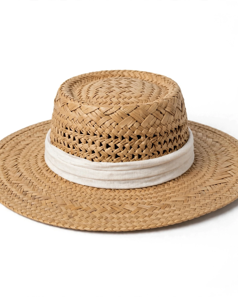 Old Money Straw Sun Hat - Flat Top Summer Vacation Style