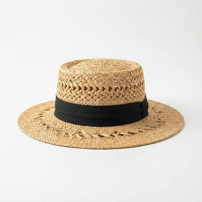 French Hollow Straw Sun Hat - Old Money Beach Style